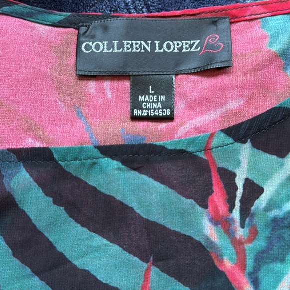 Like New Colleen Lopez Women’s Semi Sheer Tropical Floral Tunic Top size Large - Picture 8 of 11